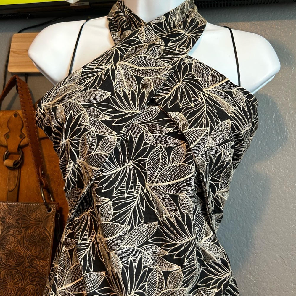 Zara Black and White Asymmetrical Halter Sheath Dress - Picture 4 of 15